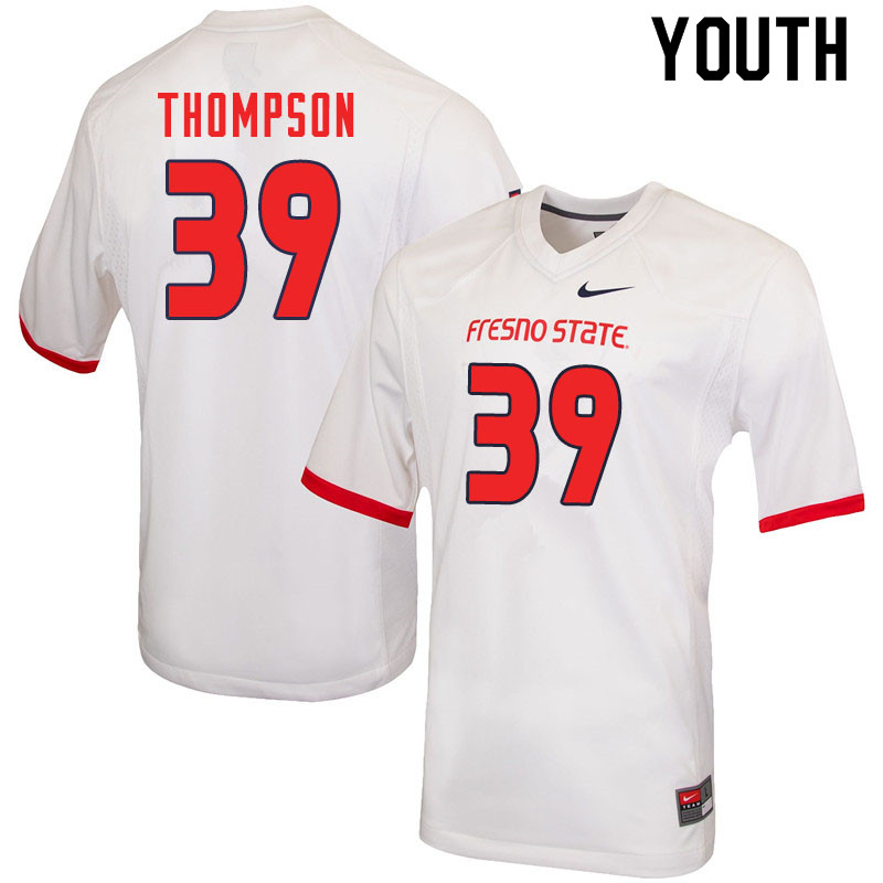 Youth #39 Mateo Thompson Fresno State Bulldogs College Football Jerseys Sale-White - Click Image to Close
